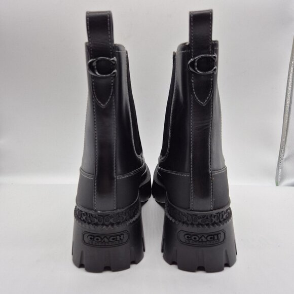 Coach Women's Bootie Jayla Leather Bootie Women's Size 7 B Black Chunky - Picture 4 of 12